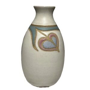 Hand Crafted Ceramic Vase Blue Pink Heart Design Matte Glaze Unique Art Pottery